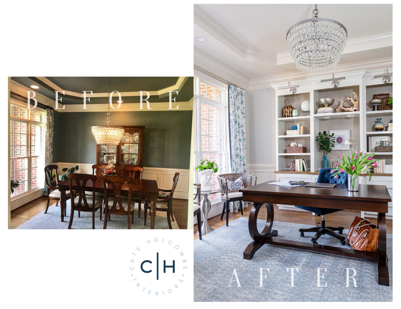 dining room to office, before and after