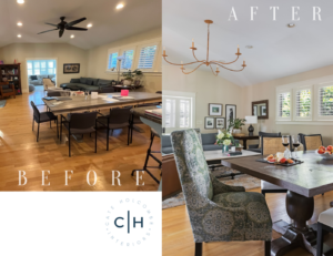 before and after open concept living and dining room